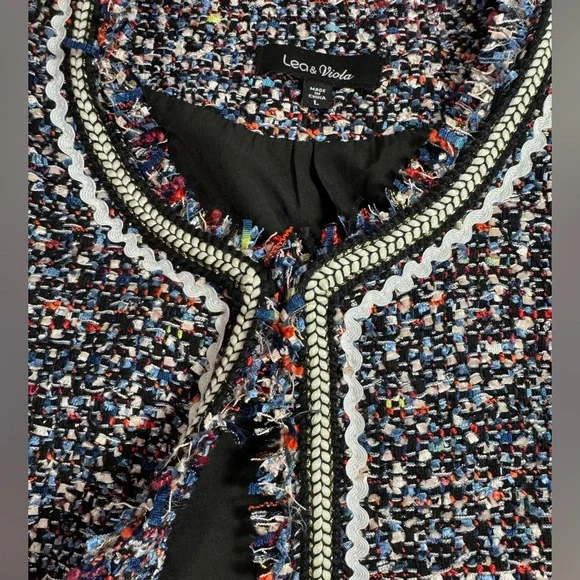 Lea & Viola Women’s Black, Multi-Colored Chunky Woven Tweed Jacket w/ Tassels L - Picture 8 of 16